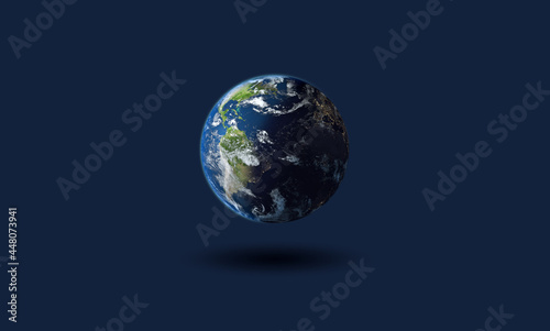 earth planet with city lights in the dark side - 3D rendering Maps from Nasa : https://visibleearth.nasa.gov/collection/1484/blue-marble