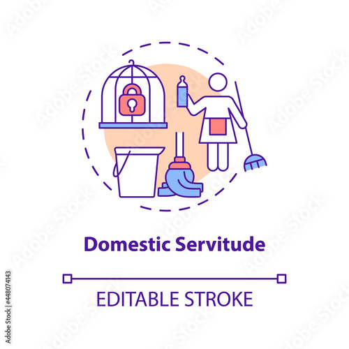 Domestic servitude concept icon. Domestic slavery abstract idea thin line illustration. Forced cleaning service. Work without payment. Vector isolated outline color drawing. Editable stroke