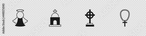 Set Angel, Old crypt, Grave with cross and Christian on chain icon. Vector