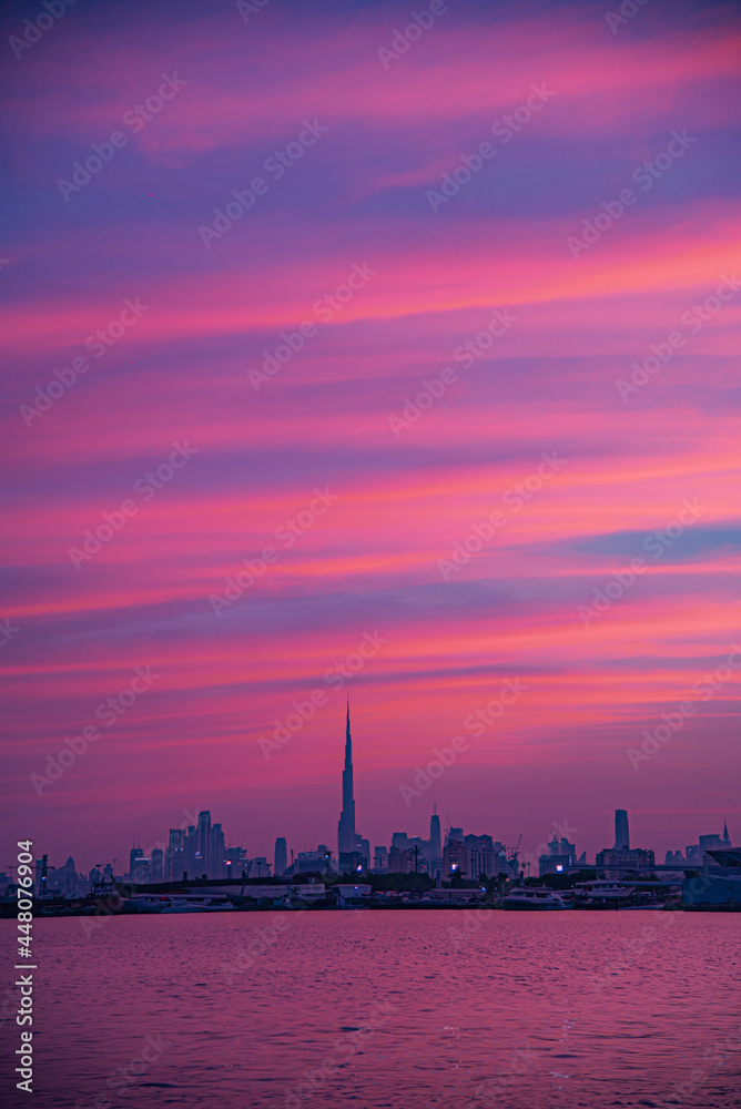 Dubai Skyline Sunset View for Hotel and Corporate Building 