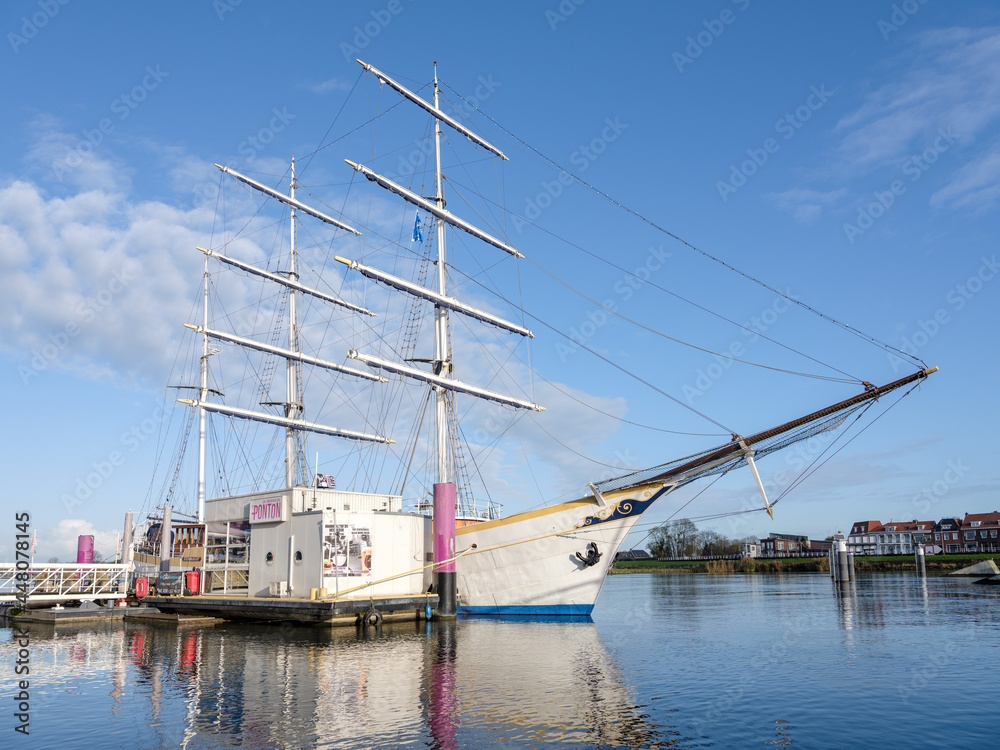 A sailing ship on the quay of Kampen, Overijssel Province, The Netherlands A sailing ship on the quay of Kampen, Overijssel Province, The Netherlands