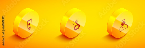 Set Isometric Cream cosmetic tube, Aftershave and Client in barbershop icon. Vector