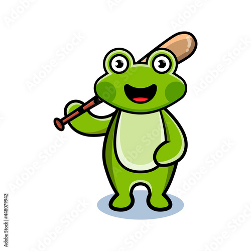 cartoon animal cute frog holding a golf stick