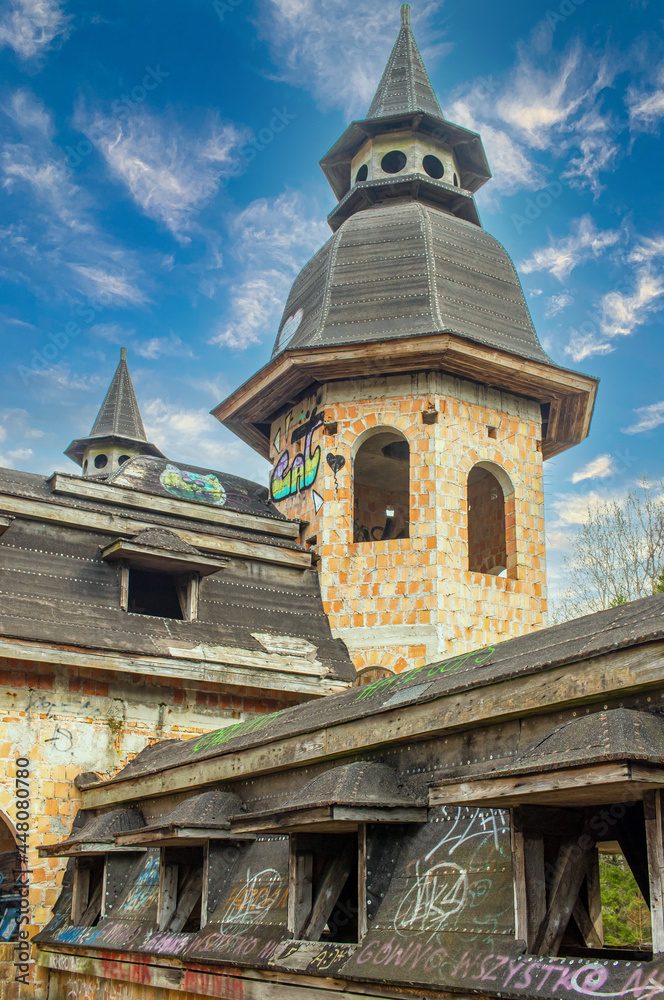 Łapalice, Poland - built in 1983 but never finished, the ruins of Łapalice Castle are an interesting tourist attractions in northern Poland. Here in particular its externals