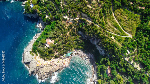 Amalfi coast from Punta Campanella near Sorrento. Amazing aerial view from drone in summer season. photo