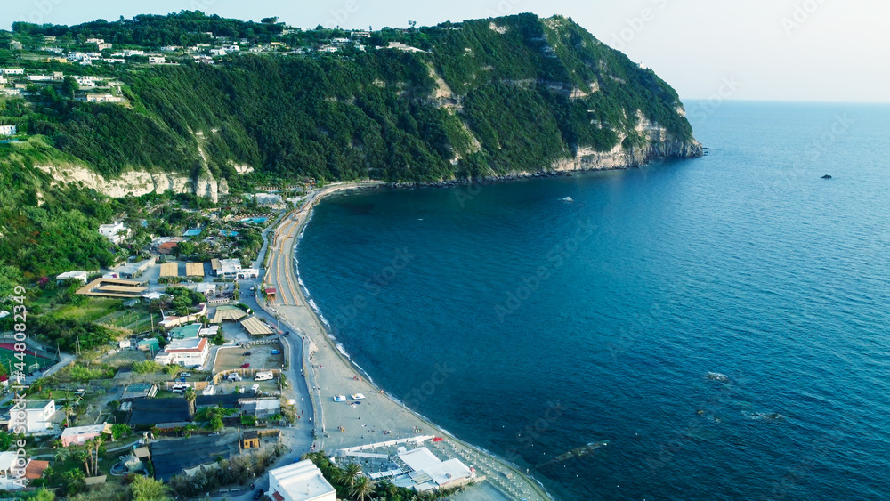 Aerial view of Citara Beach in Ischia Island, Italy.