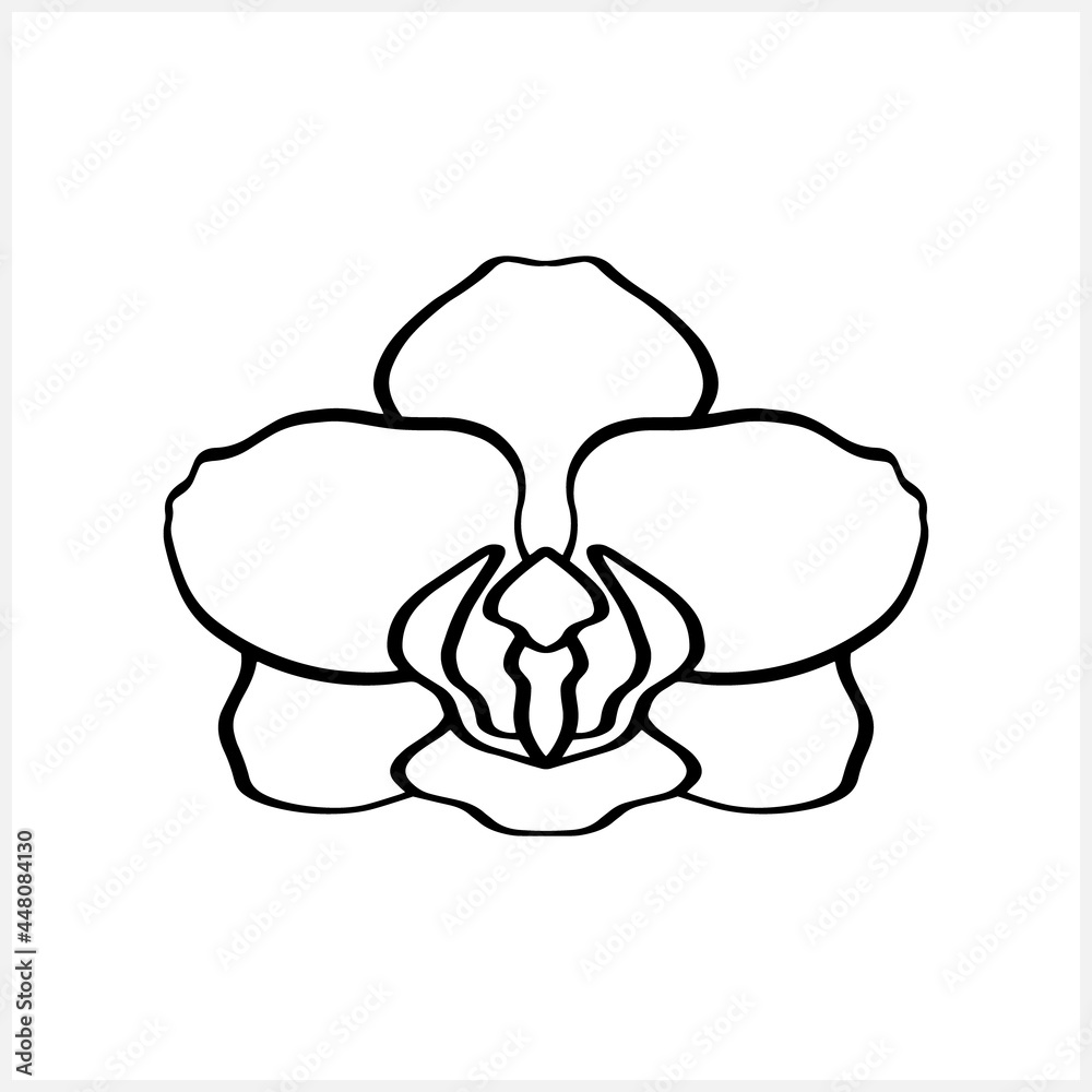 Doodle orchid icon isolated on white. Hand drawn sketch. Flower coloring page book. Vector stock illustration. EPS 10 Doodle orchid icon isolated on white. Hand drawn sketch. Flower coloring page book. Vector stock illustration. EPS 10