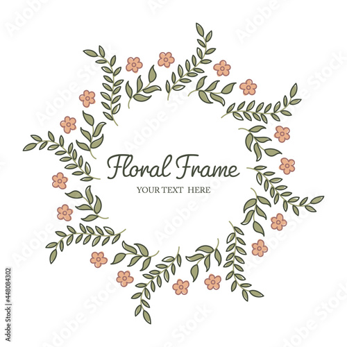 Round floral frame for cards and wedding invitations with space for text. Vector illustration isolated on white background.