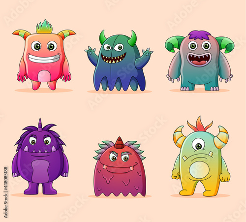 Collection of cute character monsters