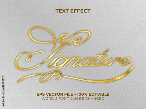 Gold signature text effect style. Editable text effect isolated on canvas background.
