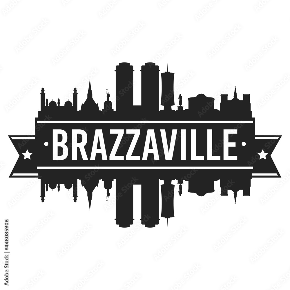 Brazzaville, Republic of the Congo Skyline. Banner Vector Design Silhouette Art. Cityscape Travel Monuments.