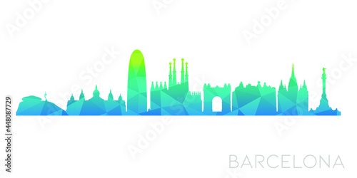 Barcelona, Spain Low Poly Skyline Clip Art City Design. Geometric Polygon Graphic Horizon Icon. Vector Illustration Symbol.