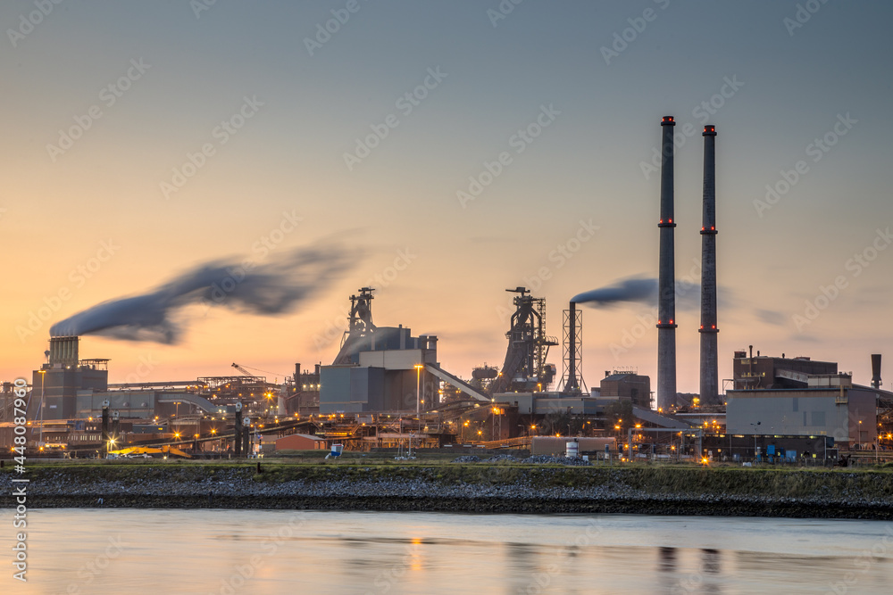 Industrial landscape scene at sunset