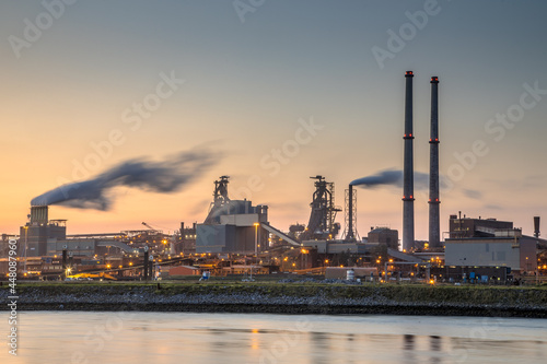 Industrial landscape scene at sunset