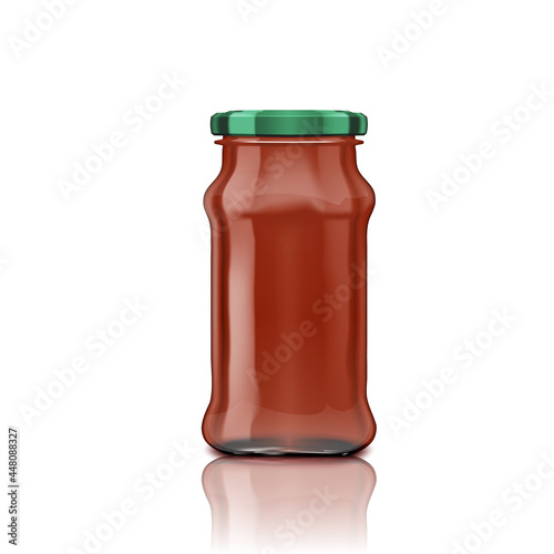 Glass Jar With Red Taco Sauce Or Tomato Ketchup
