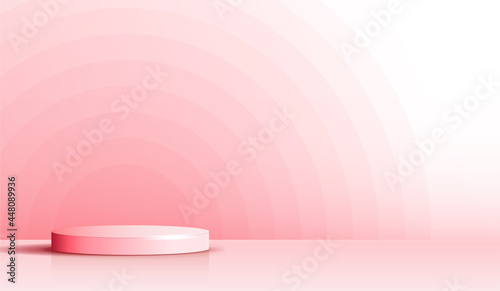 Cosmetic on pink background and premium podium display for product presentation branding and packaging . studio stage with shadow and pink rainbow background. vector design