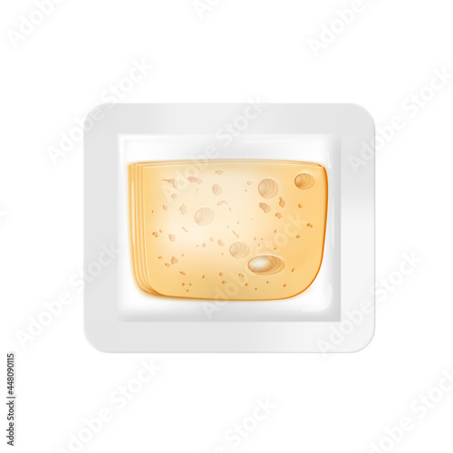 Square Cheese Slices In Plastic Package Isolated