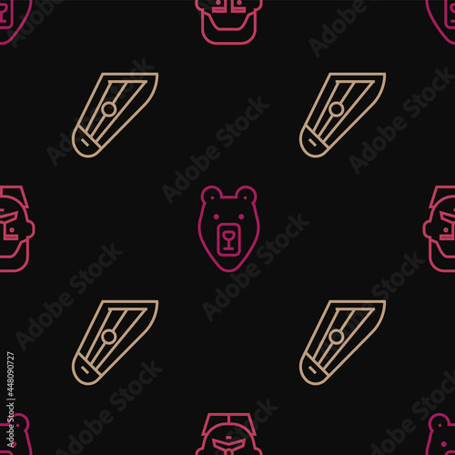 Set line Joseph Stalin, Kankles and Bear head on seamless pattern. Vector