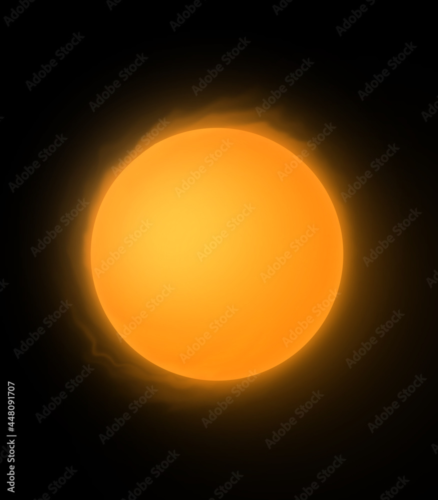 the surface of the sun radiates heat, generating orangish-yellow color and a hot temperature. sky object on black background.