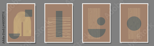 Trendy set of 4 abstract creative minimal artistic compositions ideal for wall decoration, as postcard or brochure design, vector illustration