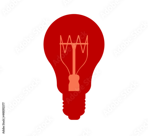 A red electric light bulb on a white insulated background. A symbol of innovative technologies in the illustration.