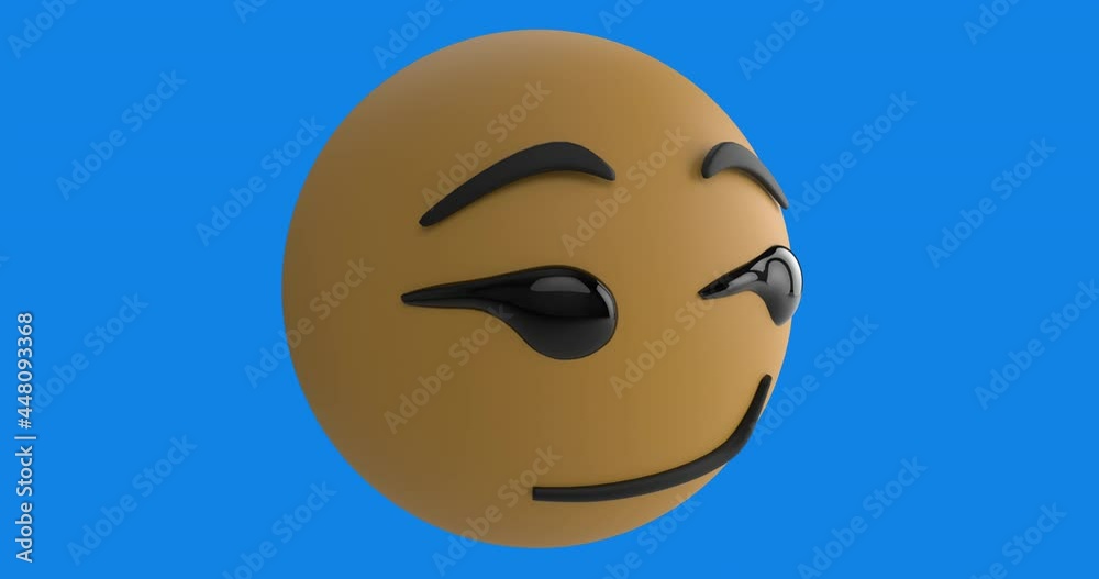 Digital animation of golden confetti falling over smirk face emoji against blue background Digital animation of golden confetti falling over smirk face emoji against blue background