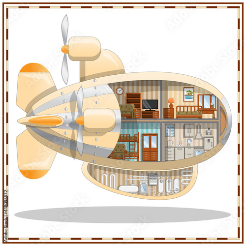 The interior of the futuristic airship. Isolated on white background. Vector illustration.