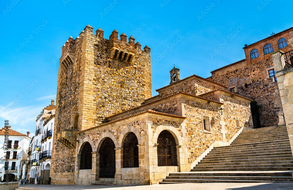 View of Bujaco Tower in Caceres, Spain