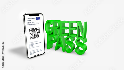 The European Green Pass on white photo