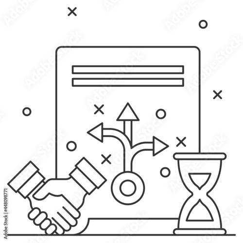Legal contract with hourglass Vector Icon Design, Business Strategy Symbol, Marketing plan Sign, administration and operational management Stock illustration, Strategic partnership Concept