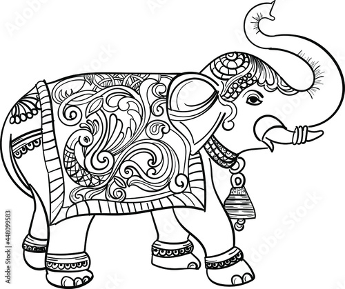 ARTISTIC ELEPHANT VECTOR LINE ART ILLUSTRATION BLACK AND WHITE CLIP ART  ARTISTIC HENNA AND FLORAL DESIGN PATTERN. INDIAN WEDDING SYMBOL DECORATED  ELEPHANT CLIP ART LINE DRAWING. Stock Vector | Adobe Stock