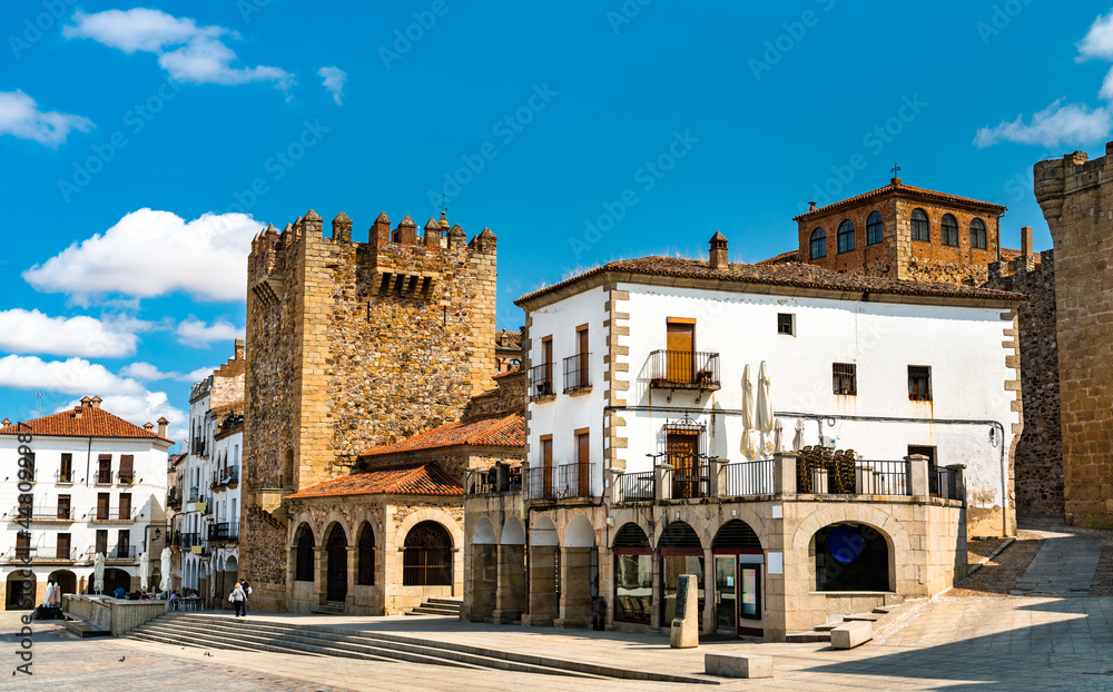 View of Bujaco Tower in Caceres, Spain