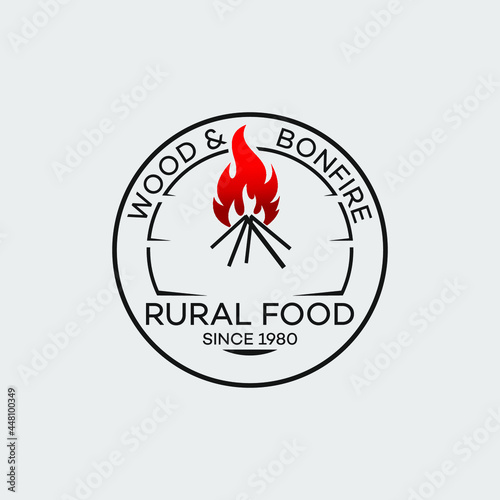Wood and bonfire,rural food symbol logo design vector.Organic and healthy food .stock illustration.