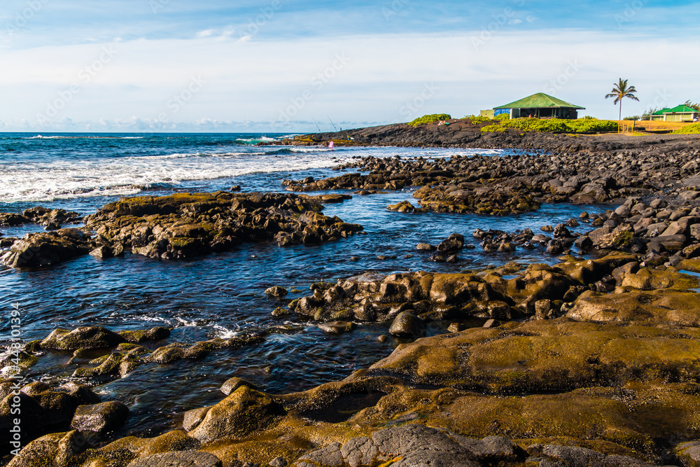 Tide Pools Surrounded By Pahoehoe Lava On Punalu'u Beach, Hawaii Island, Hawaii, USA Tide Pools Surrounded By Pahoehoe Lava On Punalu'u Beach, Hawaii Island, Hawaii, USA