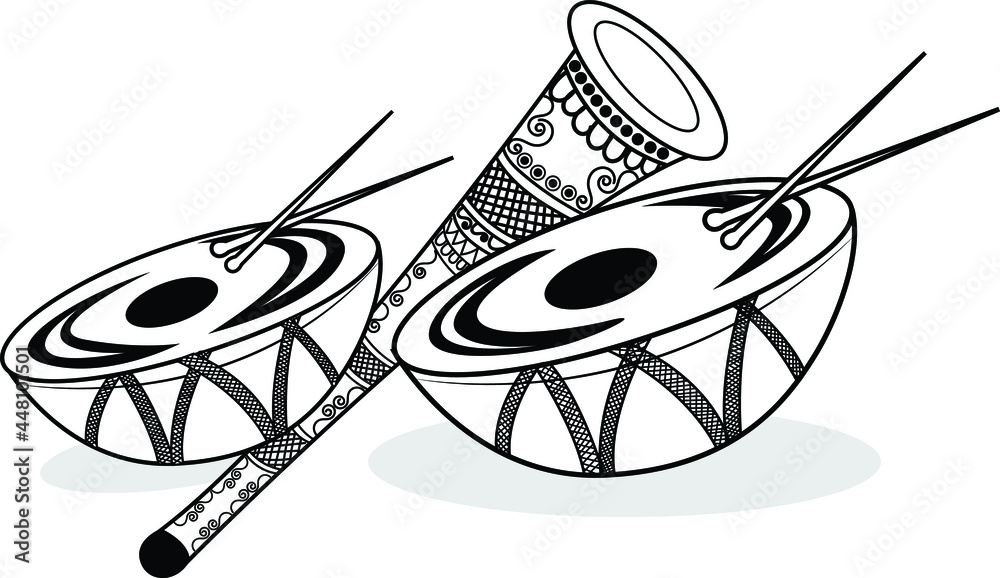 Indian wedding symbol of dhol nagada and shehnai music instrument for