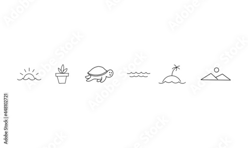 set of playful icon illustrations. collection of simple and minimalist icons in outline style. icon illustration of travel and adventure pack.