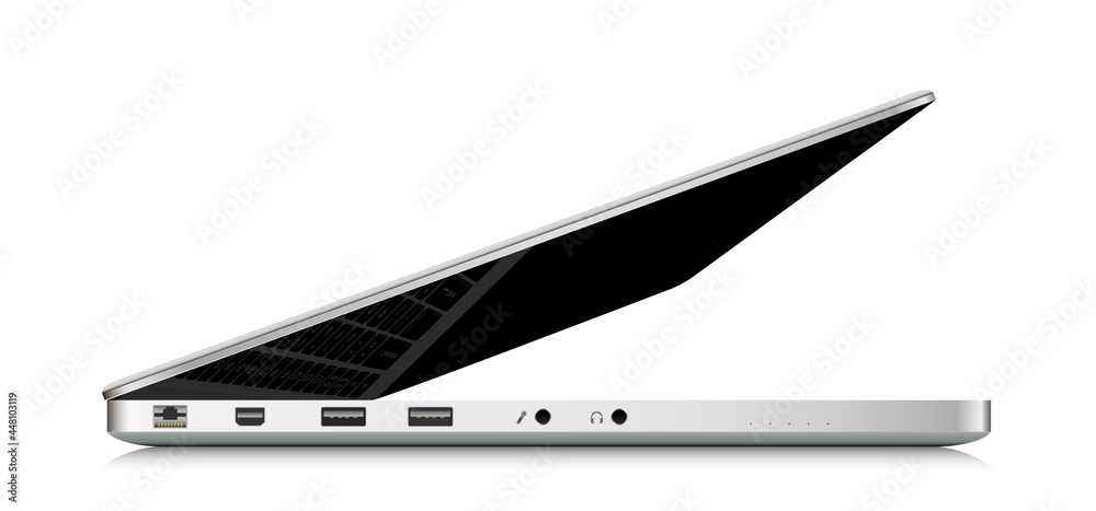 Laptop blank screen mockup, side view with half closed screen Laptop blank screen mockup, side view with half closed screen
