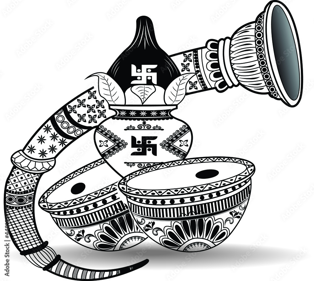 Indian wedding clip art of festival dhol dholak artistic symbol with