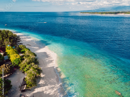 Fototapeta Naklejka Na Ścianę i Meble -  Tropical beach and turquoise quiet ocean. Aerial view. Paradise place