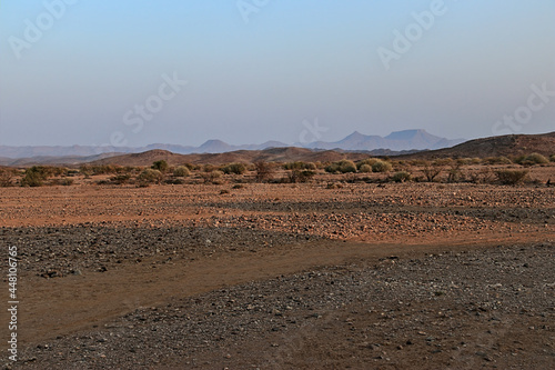 incredible view of flat desert landscape in namibia during blue hour