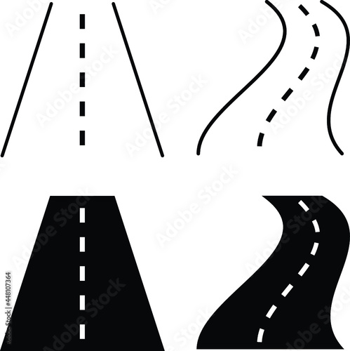 Simple Road Diagram Clipart Set - Curved and Straight