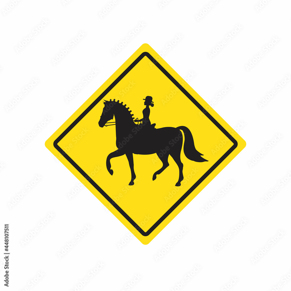 Vector horse riding silhouette in yellow rhombus sign isolated on white background Vector horse riding silhouette in yellow rhombus sign isolated on white background