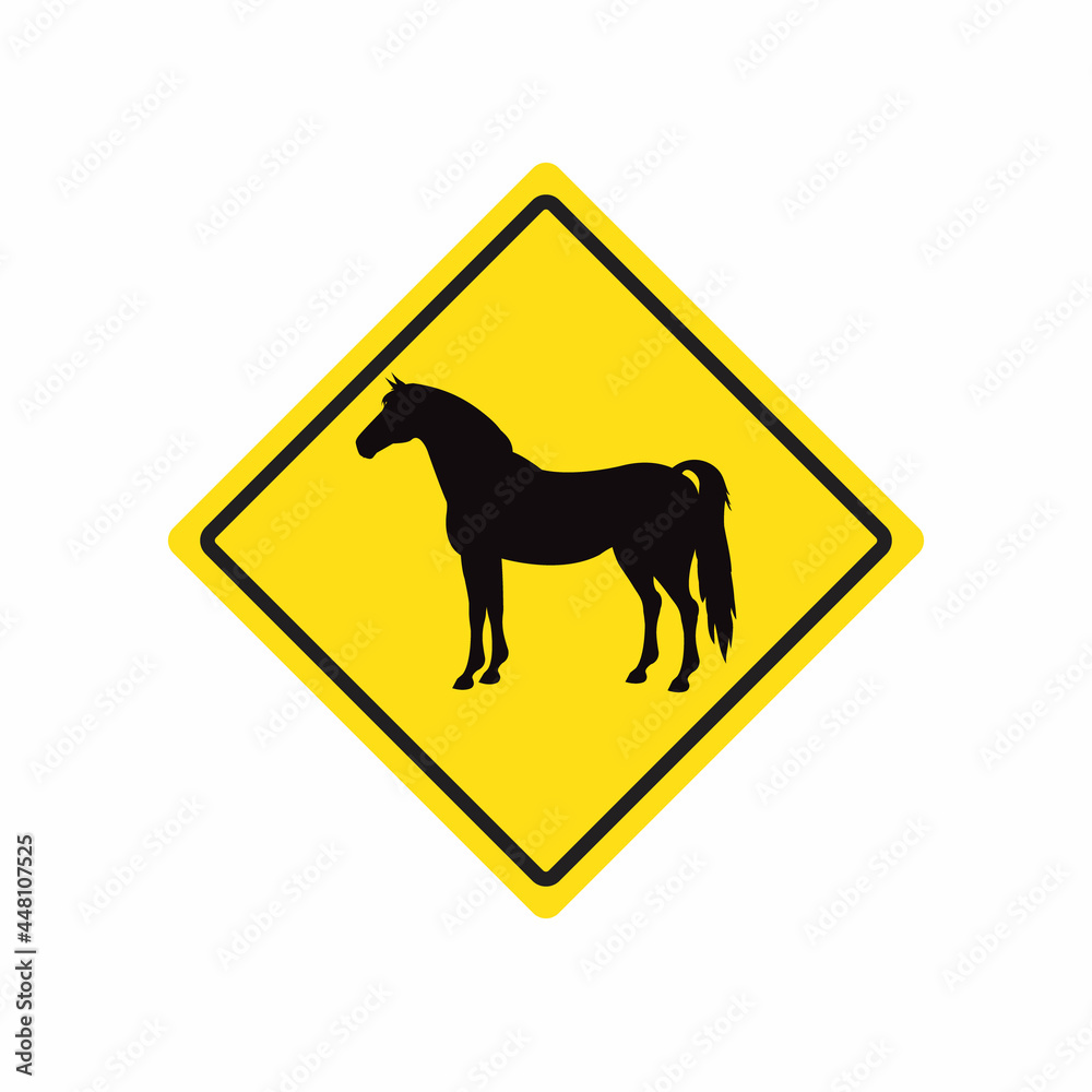 Vector horse silhouette in yellow rhombus sign isolated on white background Vector horse silhouette in yellow rhombus sign isolated on white background