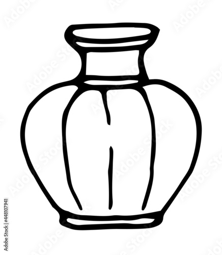 Vector vase. hand-drawn home interior element flower vase in doodle style isolated outline of black on white for a design template. a vase with a neck and a round shape with a texture of vertical stri