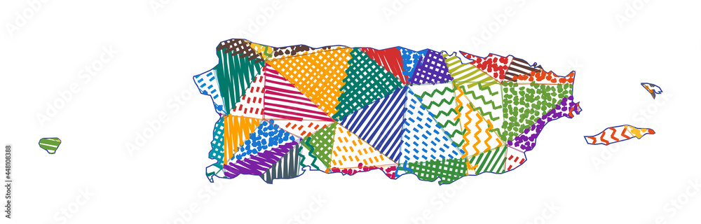 Fototapeta premium Kid-style map of Puerto Rico. Hand-drawn polygons in the shape of Puerto Rico. Vector illustration.