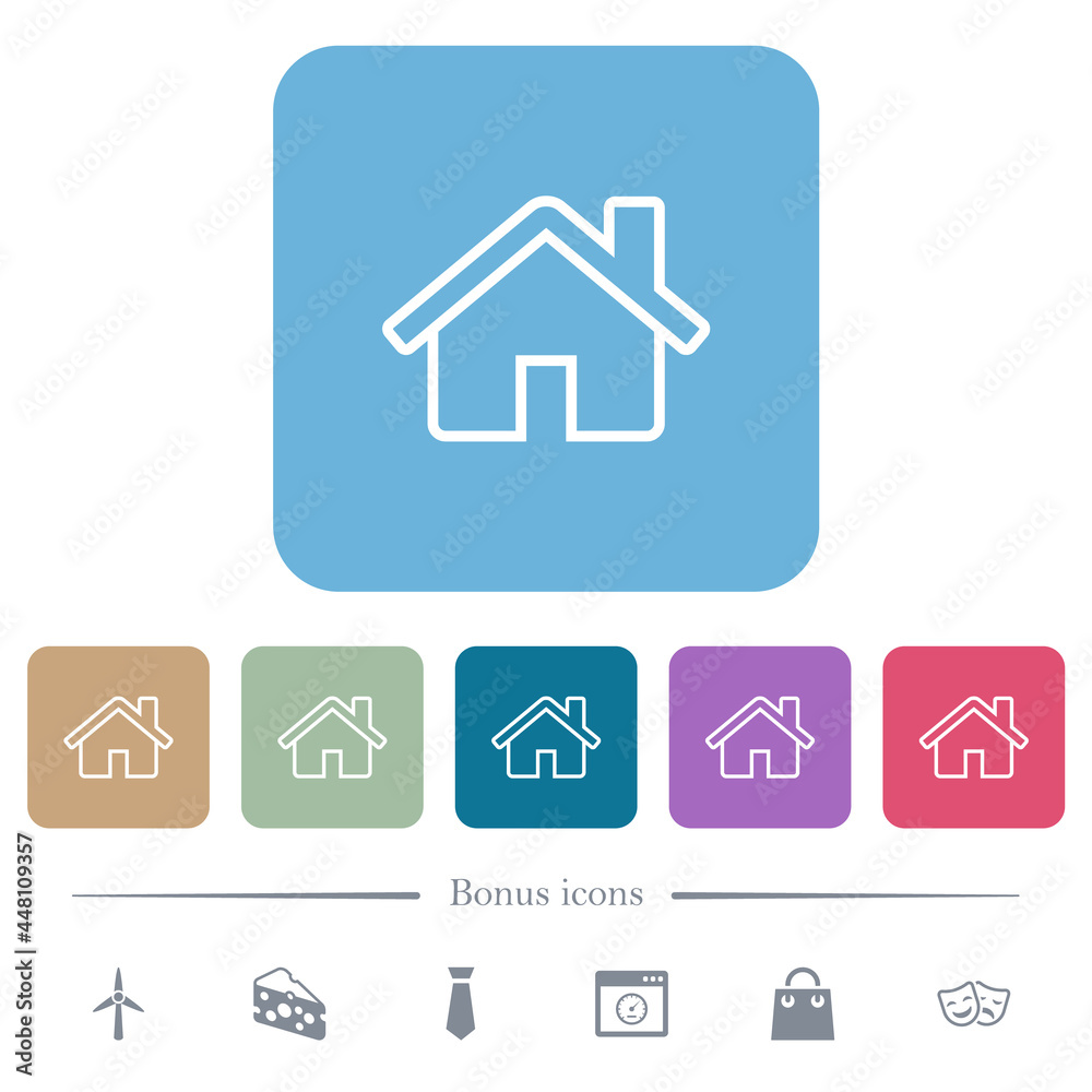 Home outline flat icons on color rounded square backgrounds