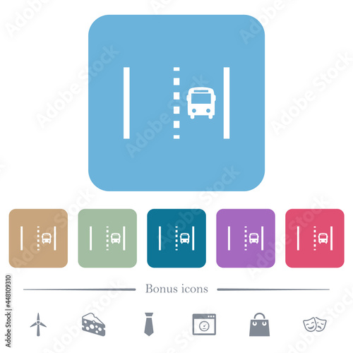 Bus lane flat icons on color rounded square backgrounds
