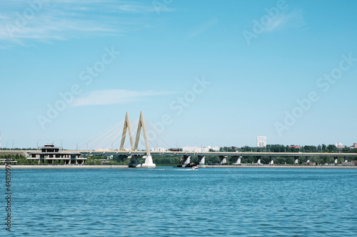View of the Millennium Bridge from the Kazanka River embankment - Kazan, Russia, July 2021