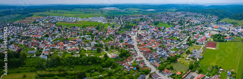 Fototapeta Naklejka Na Ścianę i Meble -  Aerial view of the city Oggenhausen in Germany, Bavaria on a sunny day in Spring