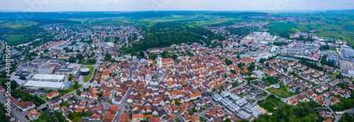 Aerial view of the city Giengen in Germany, Bavaria on a sunny day in Spring